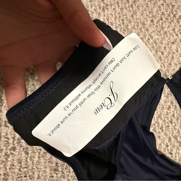 NWT J. Crew Cut Out Full Coverage One Piece Swimsuit with Buttons Navy- Size 18 - Picture 5 of 11